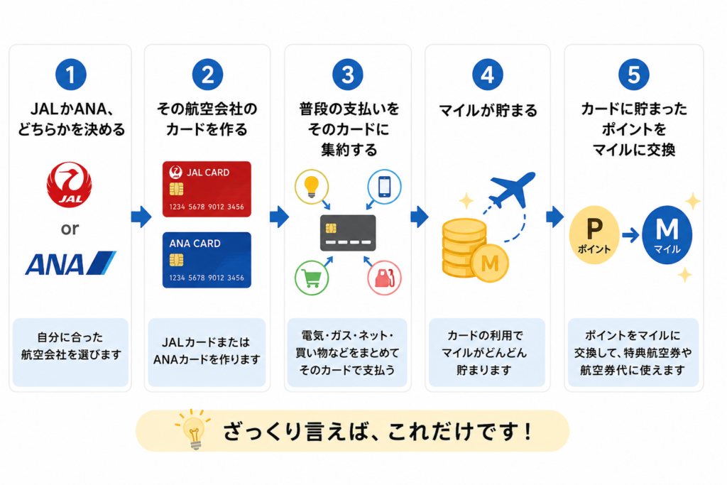 マイルを貯めるの簡単！図解説明。