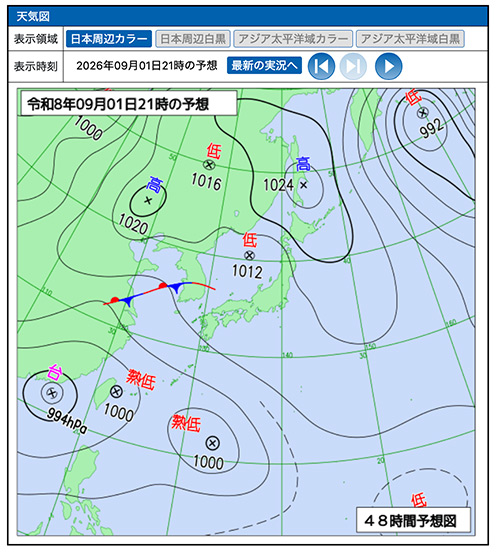 9月1日21時の予想天気図